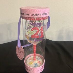 Festive 21st Birthday Wine Glass with Pink and Multicolor Design